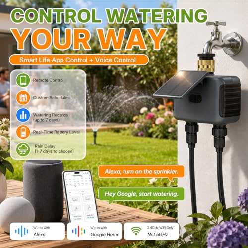 Mcbazel Solar WiFi Water Timer for Garden Hose, 2 Zone Sprinkler Controller