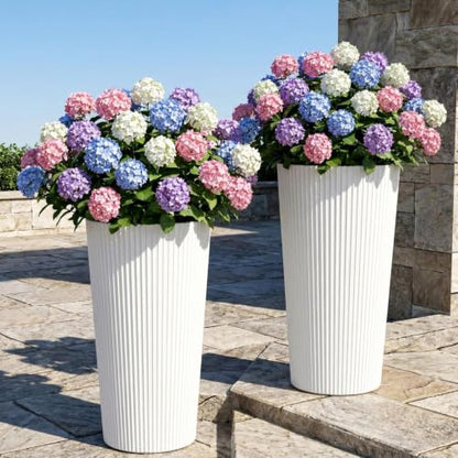24" Tall Round Planters for Outdoor Plants Fluted Finishes - White - color: White