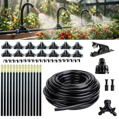 2026-Upgrade 100Ft 1/4" Drip Irrigation System,Garden Watering Kit with 20Pcs 360° Adjustable Copper Nozzles,Automatic Atomizing Sprinkler,DIY for Outdoor,Lawn,Greenhouse,Raised Beds (50FT/14pcs) - size: 50FT/14pcs