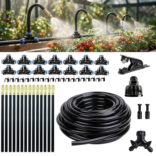2026-Upgrade 100Ft 1/4" Drip Irrigation System,Garden Watering Kit with 20Pcs 360° Adjustable Copper Nozzles,Automatic Atomizing Sprinkler,DIY for Outdoor,Lawn,Greenhouse,Raised Beds (50FT/14pcs) - size: 50FT/14pcs