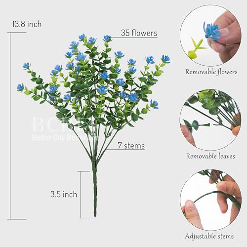 Artificial Flowers for Outdoors, 12 Bundles UV Resistant Realistic Faux Plants for Outside Porch Planter, Spring Summer Home Garden Decoration, Blue - color: Blue
