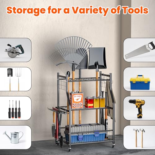 Ultrawall Garden Tool Organizer Yard Storage Stand for Garage w/Wheels - size: Medium