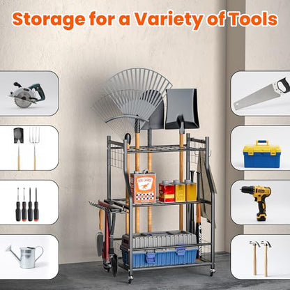 Ultrawall Garden Tool Organizer Yard Storage Stand for Garage w/Wheels - size: Medium