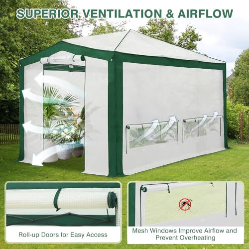 EAGLE PEAK 12x8 Walk in Pop Up Greenhouse, Support Pole, Green/White - color: Green/White, size: 12x8