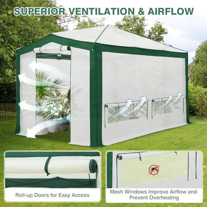EAGLE PEAK 12x8 Walk in Pop Up Greenhouse, Support Pole, Green/White - color: Green/White, size: 12x8