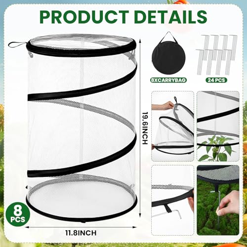 8 Pop up Mesh Plant Protectors from Animals Round Plant Netting Pest Cover Each Set with Stakes and Storage Bag for Protect Vegetable Fruit Flower from Bird Insect - style: Round