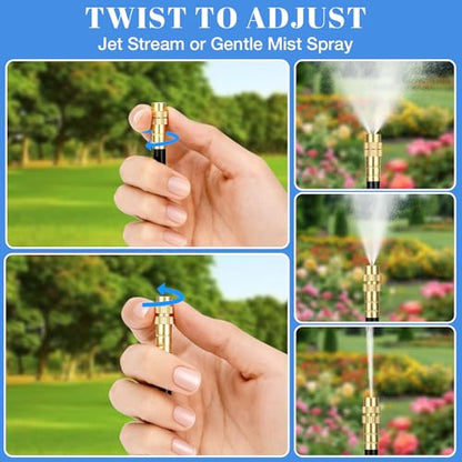 80FT Drip Irrigation Kit, 8mm Hose with 20 Brass 360° Adjustable Nozzles, Quick Connectors Automatic Garden Watering System– Complete Garden Irrigation System for Lawn, Greenhouse, Patio, Yard - size: 80FT+20 Nozzles
