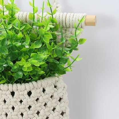 2 Packs Macrame Wall Planters with Faux Eucalyptus, Wall Decor - color: White
