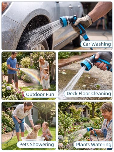 Garden Hose Nozzle with 10 Spray Patterns, Water Hose Sprayer for Outdoor - color: Sky Blue