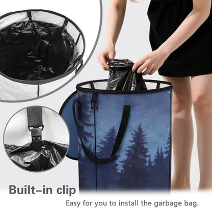 BIGCARJOB Forests Foldable Trash Can Outside Waste Basket Bin Water Resistant Garbage Bag Recycling Bin Trash Can with Lid and Clip(23 Gallons), 22.83x17.71 in - color: Forests