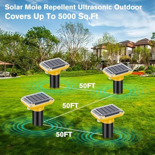 Mole Repellent Solar Powered,2026 Upgraded Gopher Repellent Ultrasonic Solar Powered,Vole Repeller Outdoor for Lawns Garden Yard,Gopher Trap Killer for Mole,Snake (Dark Yellow,6 Pack)