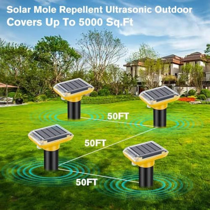 Mole Repellent Solar Powered,2026 Upgraded Gopher Repellent Ultrasonic Solar Powered,Vole Repeller Outdoor for Lawns Garden Yard,Gopher Trap Killer for Mole,Snake (Dark Yellow,6 Pack)