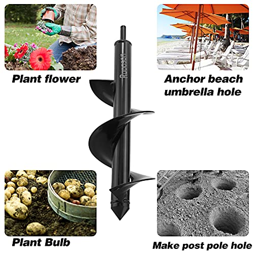 Auger Drill Bit for Planting Ruooson 3.7X11.8 in Garden AugerSpiral, Easy Planter Rapid Planter Plant for 3/8" Hex Drive <1Pcs>. (3.7x11.8 in) - size: 3.7x11.8 In