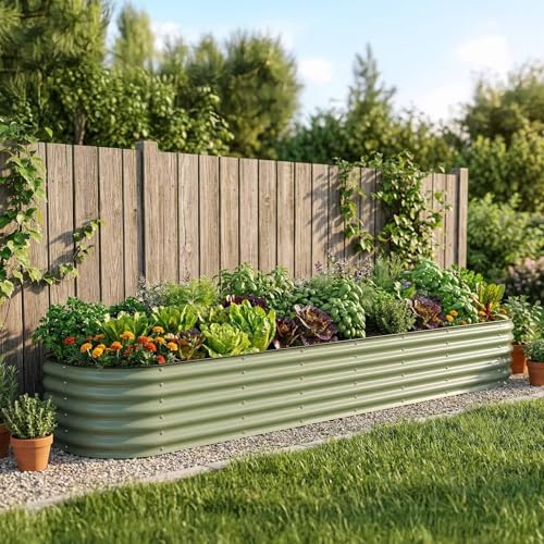 Vego garden 17" Tall 2' x 12' Giant Modular Metal Raised Garden Bed Kit, Large Metal Planter Box for Vegetables, Flowers, Herbs, Pearl White - color: Pearl White, size: 2' x 12'