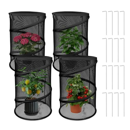 4 Pcs Pop Up Mesh Plant Cover Net 19”x 14” Foldable Tent Protectors - color: Black