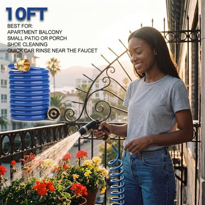 10FT Blue EVA Coil Garden Hose with Metal Fittings - color: Blue, size: 10 Feet