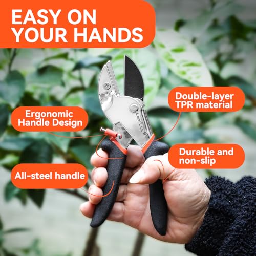 LeafLux 8" Professional Heavy Duty Anvil Pruning Shears with Anti-Rust SK-5 Blades, Garden Shears for Dry Stems and Small Branches, Gardening Scissors, Clippers for Wood, Non-Slip Handle. | LFXP1108S - color: 1108s