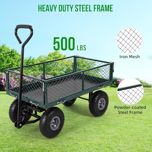 GarveeLife 500 LBS Steel Garden Cart with Removable Liner - color: Green