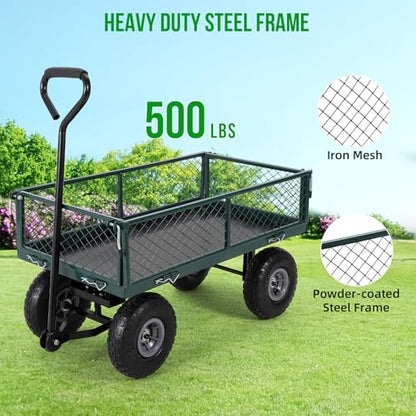 GarveeLife 500 LBS Steel Garden Cart with Removable Liner - color: Green