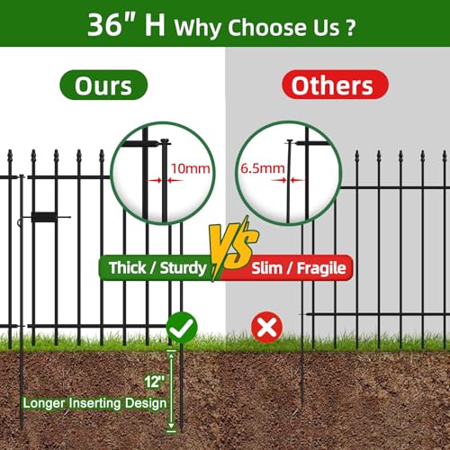 Decorative Metal Garden Fence with Gate 36" x 10', Dog Fence Outdoor - size: 36″H x 10ft (1Gate+4Panels)