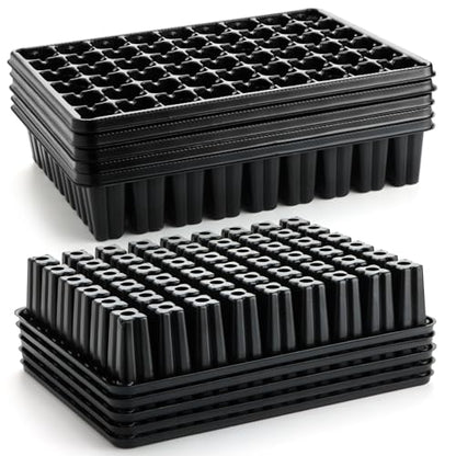 RooTrimmer 54 Cell Seed Starter Trays, 2.8" Deep Plug Flat Tray,10 Pieces Big Holes Germination Tray, Thick Durable Seedling Plastic Nursery Reusable Trays (11.14inch ×14.6 inch, 10-Pack) - size: 54 Cells Plug Tray-10P