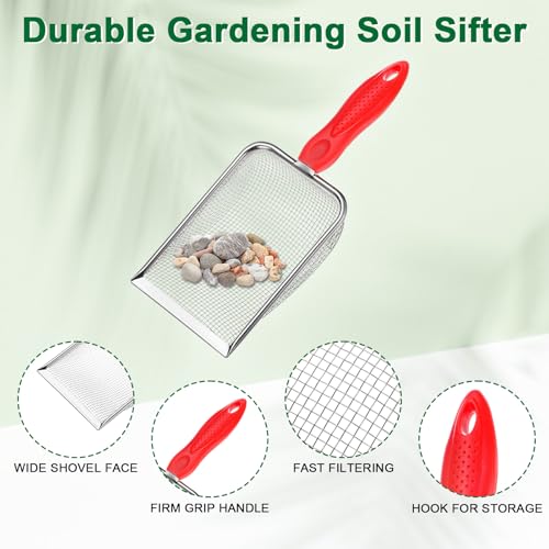 M METERXITY 2-Pack Gardening Soil Sifter, 5/3.8 mm Mesh Stainless Steel Portable Gardening Sifter with Non-Slip Handle for Sand/Dirt/Rock/Compost [White, Red] - color: White, Red, size: 5,3.8mm
