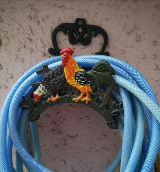 EatingBiting Cast Iron Heavy Duty Garden Hose Holder cock rooster Decorative Hand-painted Wall Mounted Water Hose Butler Hanger Water Pipe Holds, Rack, Hanger, Antique Wall Decorations