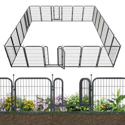 Decorative Garden Metal Fence 54ft (L)×45in (H) with 21 Panels 3 Gate Outdoor, No Dig Rustproof Wire, Animal Barrier Fencing for Outdoor Yard Patio Flower Bed,（Black-Silver） - size: 45in(H)x54ft(L)