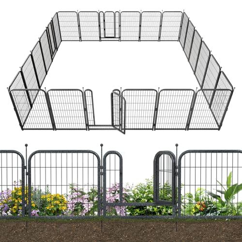 Decorative Garden Metal Fence 54ft (L)×45in (H) with 21 Panels 3 Gate Outdoor, No Dig Rustproof Wire, Animal Barrier Fencing for Outdoor Yard Patio Flower Bed,（Black-Silver） - size: 45in(H)x54ft(L)