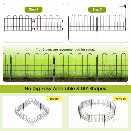 Bepatio Garden Fence Border, 10 Panels 16.4ft 11.8"H Metal Landscape Edging - size: 10 Panels 11.8in(H)x16.4ft(L)
