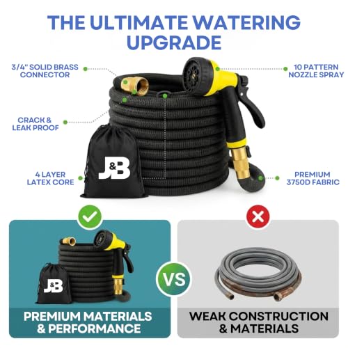 J&B XpandaHose 75ft Expandable Garden Hose, Lightweight, Brass Connectors - color: Black, size: 75ft