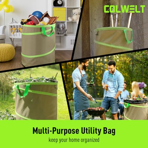 Colwelt Collapsible Garden Bag 47Gallon, Collapsible Leaf Bags with Hard Bottom, Heavy Duty Yard Waste Bag Leaf Bin, Leaf Pop up Trash Can (come with Leaf Scoop, Garden Gloves)