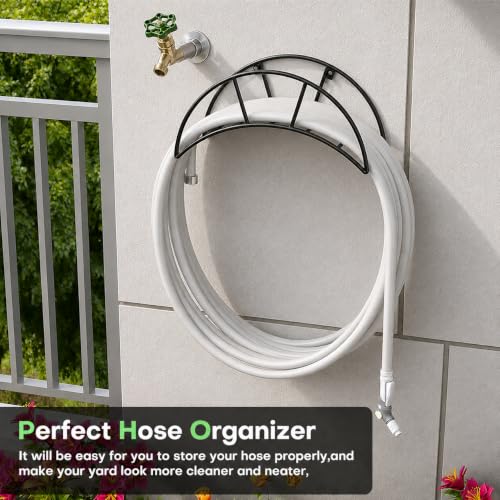 Heavy Duty Metal Garden Hose Holder Wall Mount – Outdoor Hose Hanger, Water Hose Holder, Garden Hose Rack, Beam Hose Rack, Extension Cord Holder Wall Mount (BLACK) - size: 8.27in