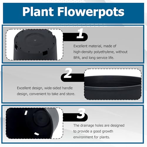 Planter Nursery Pots 5 Gallon Pots for Plants, Injection Molded Plastic Nursery Pots, 11 inch Plant Container 3.6 Gal Liquid Volume 10-Pack - color: Black, size: Round-11inch-10pcs