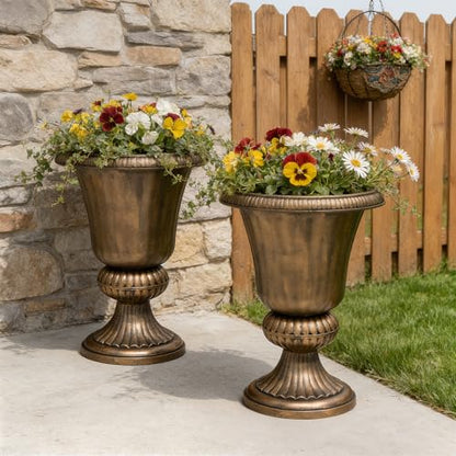 Athena Collection 20" Tall Urn Planters for Outdoor Plants, 2 Pack, Bronze - color: Bronze