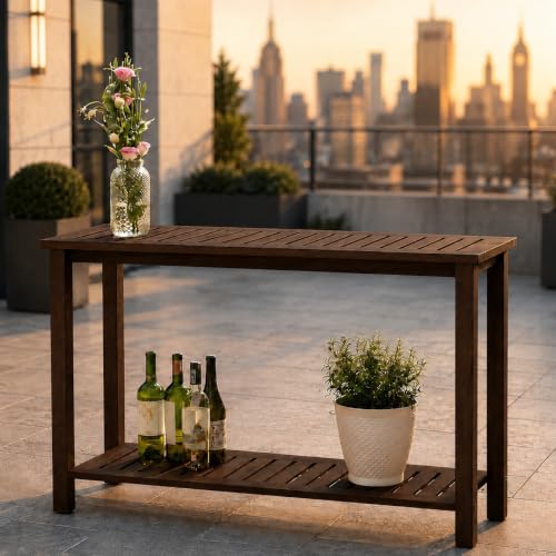48" Narrow Outdoor Console Table, Sofa Buffet Serving Patio Table - color: Brown