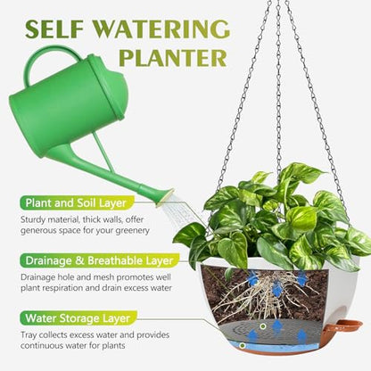 GARDIFE Hanging Planters, Self Watering, White 12 Inch 2 Pack with Drainage - color: White, size: 12 Inch