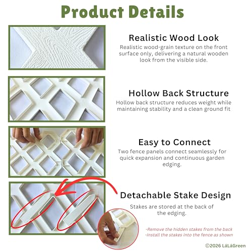 LaLaGreen Garden Edging Border (23x8.5in, 10 Pack) White Plastic Fence - color: White x 10