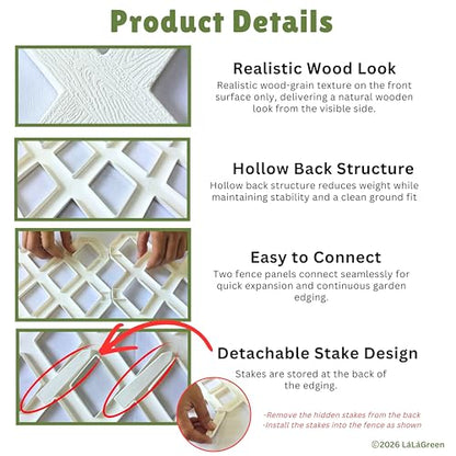 LaLaGreen Garden Edging Border (23x8.5in, 10 Pack) White Plastic Fence - color: White x 10