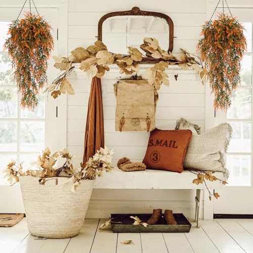 RECUTMS 4Pcs Artificial Fall Hanging Lavender Fake Plants for Outdoors - color: Salmon