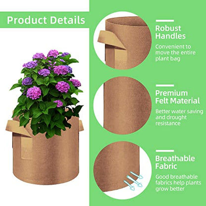 10 Gallon Garden Grow Bags, 30 Pack 10 Gal Planter Bags Fabric Pot, Nonwoven Grow Pots Heavy Duty Aeration Fabric Pots with Handles, Garden Fabric Planters for Vegetables Flowers (Brown) - color: Brown
