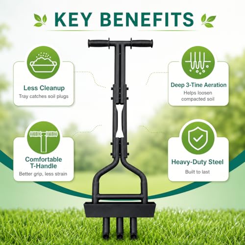 Manual Core Aerator & Plug Aerator – Heavy‑Duty Core Aerator, Lawn Aerator with Soil Tray – Manual Core Aerator Tool for Deep Turf Aeration