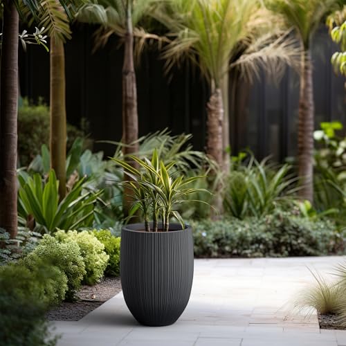 Kante Large Round Bullet Black Concrete Planter 21.7" Tall, Outdoor - color: Black, size: 21.7 Inch Tall