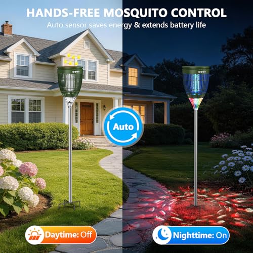 Solar Bug Zapper Outdoor, 4200V Mosquito Zapper with Flame Lights - color: Green