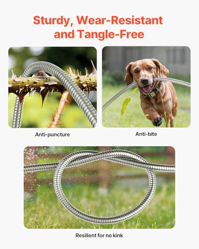 VEVOR Metal Garden Hose 25ft, Stainless Steel No-Kink Water Hose - size: 25 ft with 10 Function Spray Nozzle