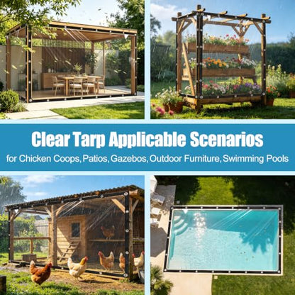 Clear Tarps Heavy Duty Waterproof 6x8ft Clear Vinyl Tarp 14mil Clear Tarp with Grommets Thickened Tear-Resistant Clear Tarps for Outdoor Porches Enclosure Chicken Coop Greenhouse Patio - size: 6x8FT