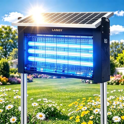 Solar Bug Zapper Outdoor, Solar Powered Bug Zapper with 20W Adjustable Solar Panel, 3×365nm UV Tubes, 4500V Electric Insect Trap,10000mAh Rechargeable, IPX5 Waterproof for Patio Garden Camping Farm - size: 20w with 3 UV lights