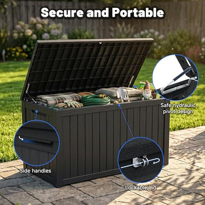 180 Gallon XXL Resin Deck Box, Large Outdoor Storage Shed & Bench, Black - color: Black-B