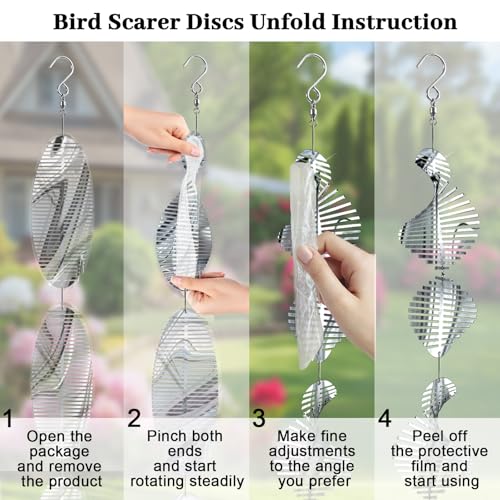 Bird Deterren for Outside Patio, High Reflective Fishbone Bird Scare Devices Wind Spinners Outdoor Decor, 3D Mirror Bird Reflectors to Keep Swallows Sparrow Away Garden Porch Pool Windows