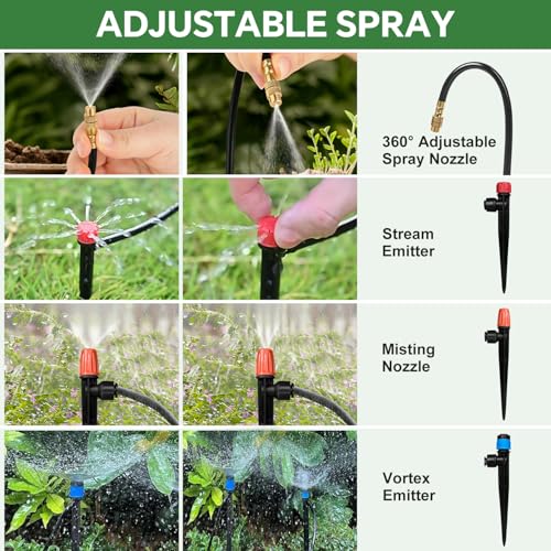 230FT Drip Irrigation System for Garden with 38pcs Adjustable Copper Nozzles & Emitters, Automatic Garden Watering System with 1/2" & 1/4" Tubing for Raised Bed, Yard, Greenhouse, Potted Plants, Lawn - size: 33FT 1/2'' Main Tube + 197FT 1/4'' Drip Tube